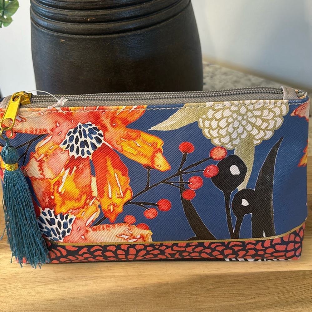 byDesign Floral/Blessed Cosmetic Pouch with Tassel Make Up Bag. Like new